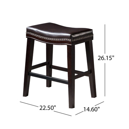 26' Contemporary Upholstered Saddle Counter Stool with Nailhead Trim (Set of 4), Dark Brown - 1st Choice Furniture Direct
