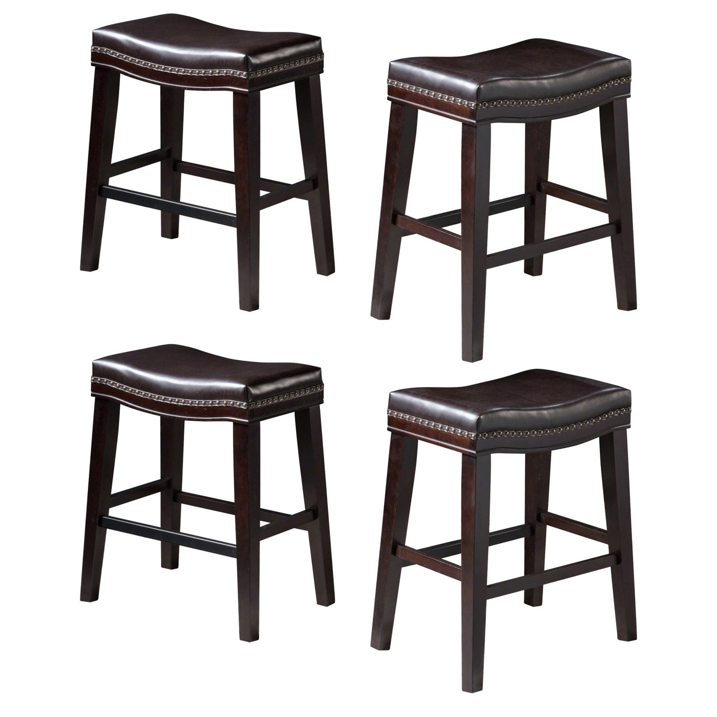 26' Contemporary Upholstered Saddle Counter Stool with Nailhead Trim (Set of 4), Dark Brown - 1st Choice Furniture Direct