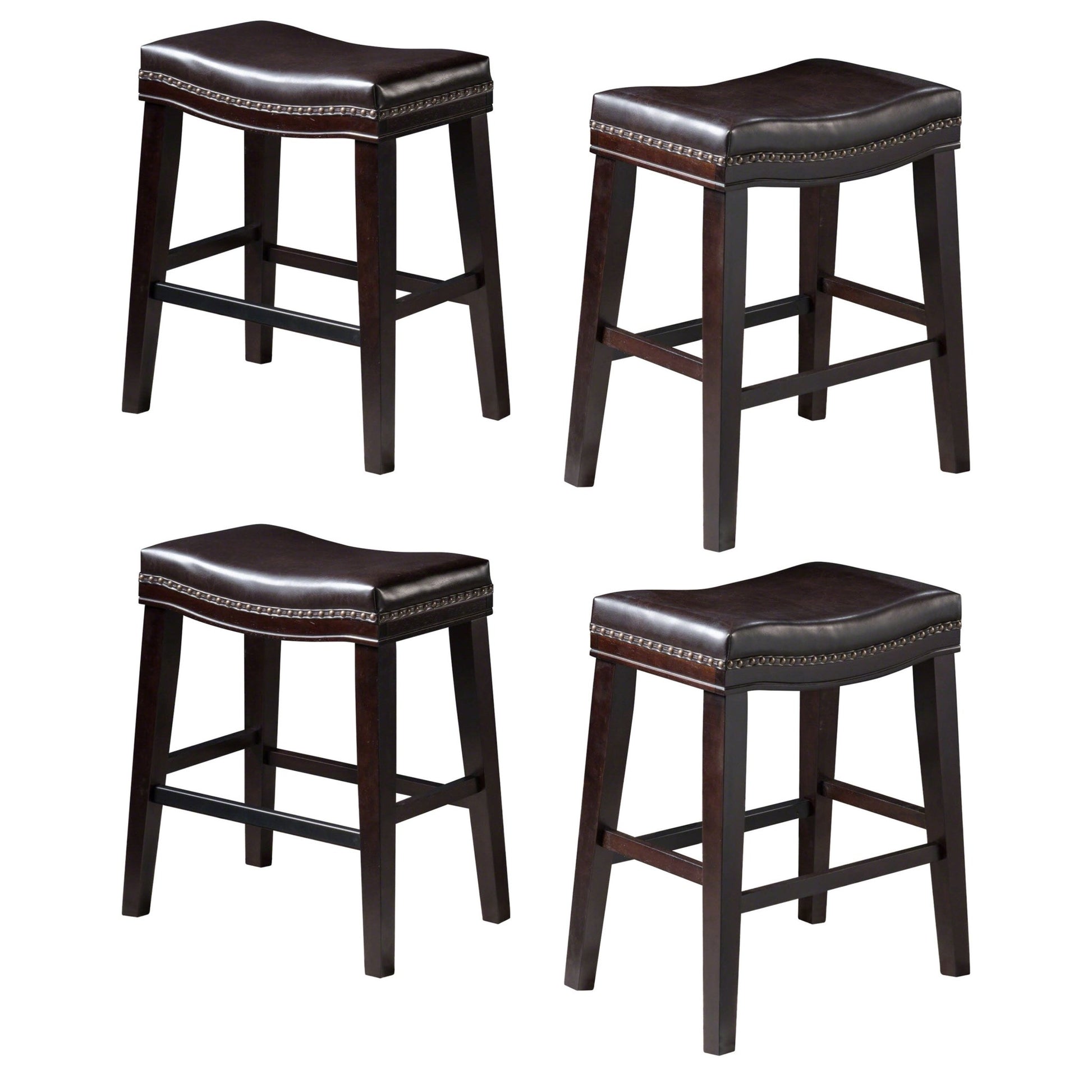 26' Contemporary Upholstered Saddle Counter Stool with Nailhead Trim (Set of 4), Dark Brown - 1st Choice Furniture Direct