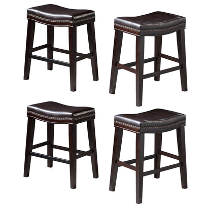26' Contemporary Upholstered Saddle Counter Stool with Nailhead Trim (Set of 4), Dark Brown - 1st Choice Furniture Direct