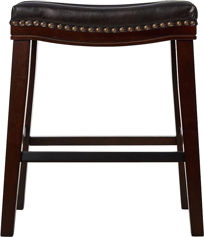 26' Contemporary Upholstered Saddle Counter Stool with Nailhead Trim (Set of 4), Dark Brown - 1st Choice Furniture Direct