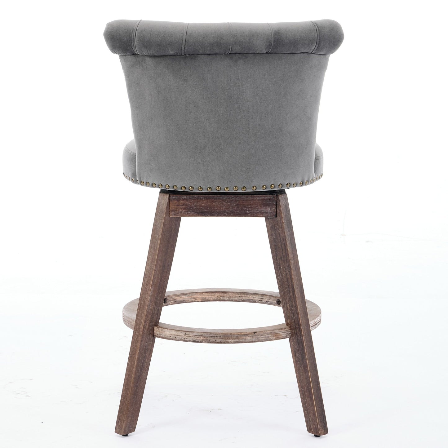 26' Counter Height Bar Stools Set of 2, 360° Swivel Stools with Back & Hand - Tufted Button - Trimmed Edges, Upholstered Velvet Kitchen Counter Stools on Wood Legs,Gray,SW1868GY - 1st Choice Furniture Direct