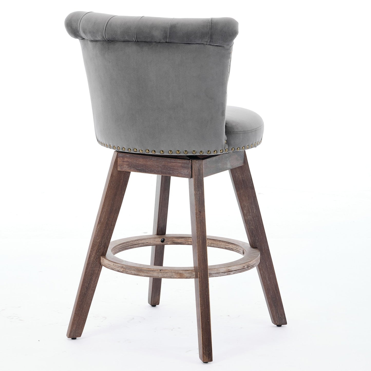26' Counter Height Bar Stools Set of 2, 360° Swivel Stools with Back & Hand - Tufted Button - Trimmed Edges, Upholstered Velvet Kitchen Counter Stools on Wood Legs,Gray,SW1868GY - 1st Choice Furniture Direct