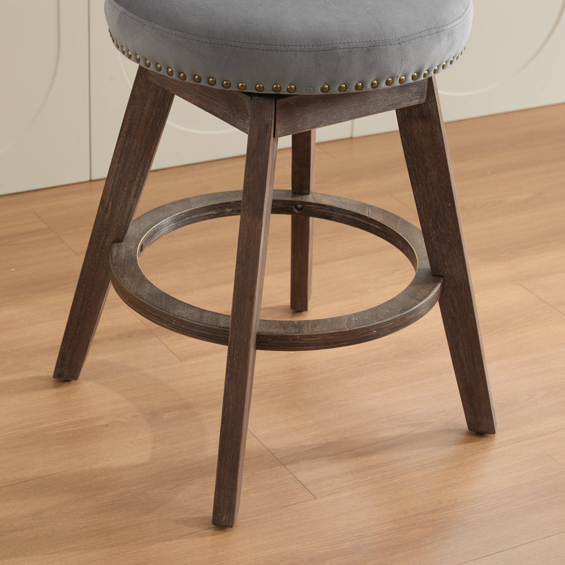 26' Counter Height Bar Stools Set of 2, 360° Swivel Stools with Back & Hand - Tufted Button - Trimmed Edges, Upholstered Velvet Kitchen Counter Stools on Wood Legs,Gray,SW1868GY - 1st Choice Furniture Direct