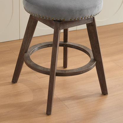 26' Counter Height Bar Stools Set of 2, 360° Swivel Stools with Back & Hand - Tufted Button - Trimmed Edges, Upholstered Velvet Kitchen Counter Stools on Wood Legs,Gray,SW1868GY - 1st Choice Furniture Direct