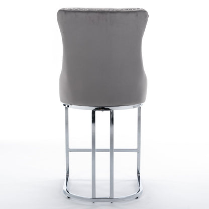 26' Counter Height Bar Stools Set of 2, Modern Velvet Barstools with Button Back&Rivet Trim Upholstered Kitchen Island Chairs with Sturdy Chromed Metal Base Legs Farmhouse Bar Stools, (Gray,2 Pack) - 1st Choice Furniture Direct