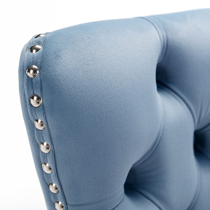 26' Counter Height Bar Stools Set of 2, Modern Velvet Barstools with Button Back&Rivet Trim Upholstered Kitchen Island Chairs with Sturdy Chromed Metal Base Legs Farmhouse Bar Stools,Light Blue,2 Pack - 1st Choice Furniture Direct