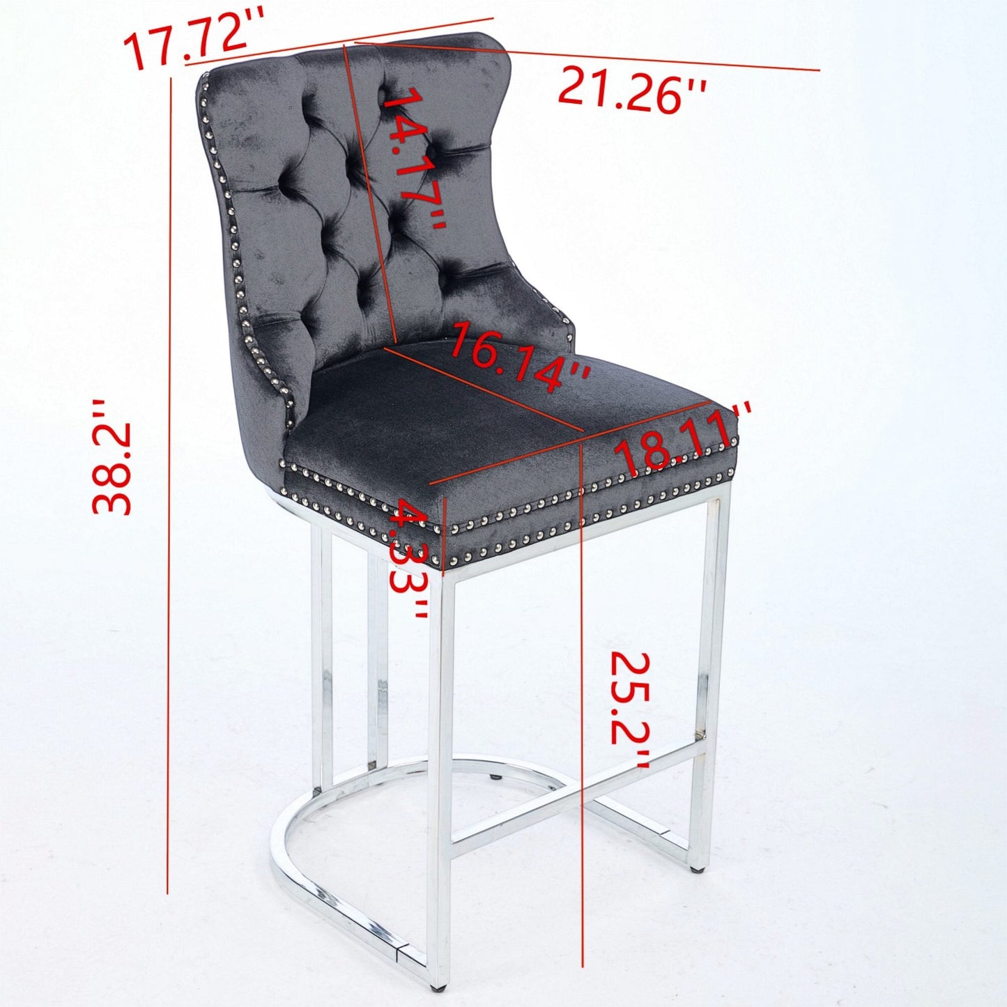 26' Counter Height Bar Stools Set of 2, Modern Velvet Barstools with Button Back&Rivet Trim Upholstered Kitchen Island Chairs with Sturdy Chromed Metal Base Legs Farmhouse Bar Stools,Light Blue,2 Pack - 1st Choice Furniture Direct