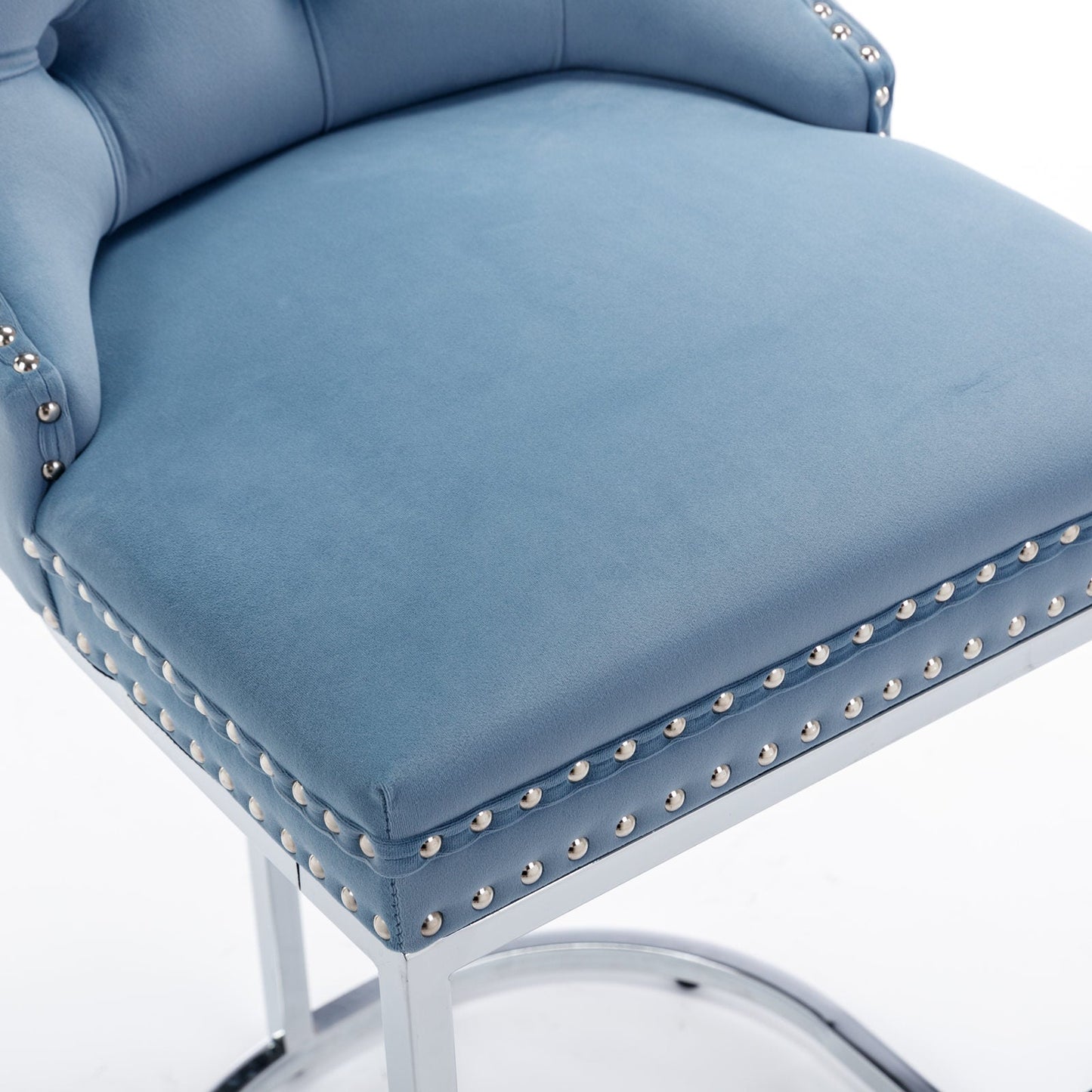 26' Counter Height Bar Stools Set of 2, Modern Velvet Barstools with Button Back&Rivet Trim Upholstered Kitchen Island Chairs with Sturdy Chromed Metal Base Legs Farmhouse Bar Stools,Light Blue,2 Pack - 1st Choice Furniture Direct