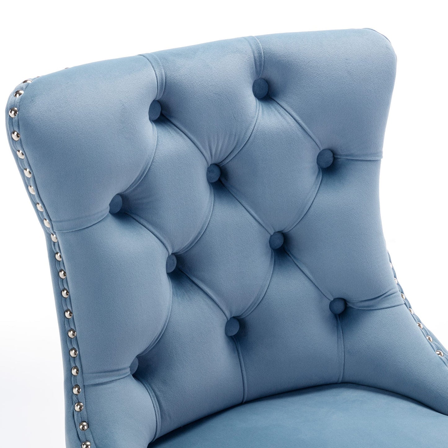 26' Counter Height Bar Stools Set of 2, Modern Velvet Barstools with Button Back&Rivet Trim Upholstered Kitchen Island Chairs with Sturdy Chromed Metal Base Legs Farmhouse Bar Stools,Light Blue,2 Pack - 1st Choice Furniture Direct