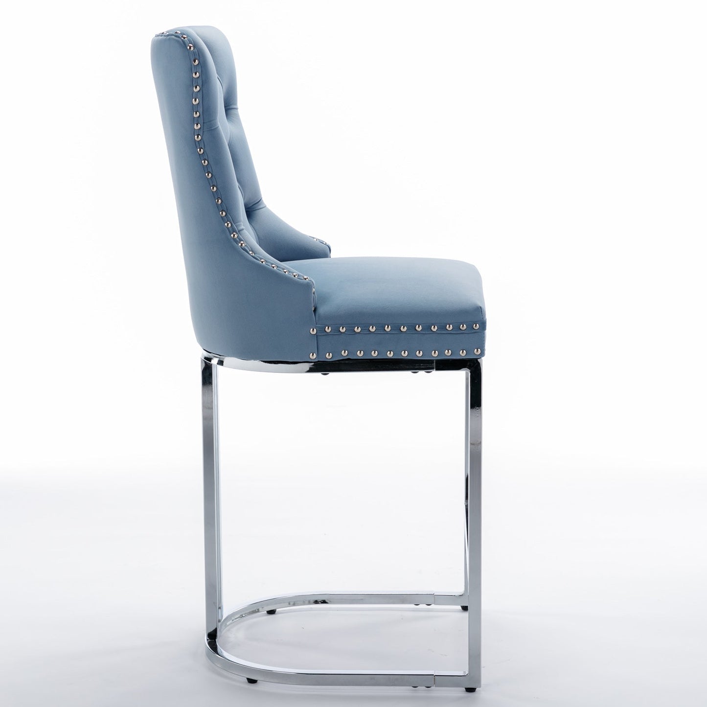 26' Counter Height Bar Stools Set of 2, Modern Velvet Barstools with Button Back&Rivet Trim Upholstered Kitchen Island Chairs with Sturdy Chromed Metal Base Legs Farmhouse Bar Stools,Light Blue,2 Pack - 1st Choice Furniture Direct