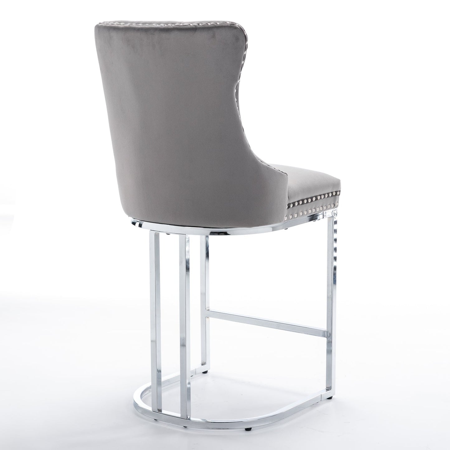 26' Counter Height Bar Stools Set of 2, Modern Velvet Barstools with Button Back&Rivet Trim Upholstered Kitchen Island Chairs with Sturdy Chromed Metal Base Legs Farmhouse Bar Stools, (Gray,2 Pack) - 1st Choice Furniture Direct