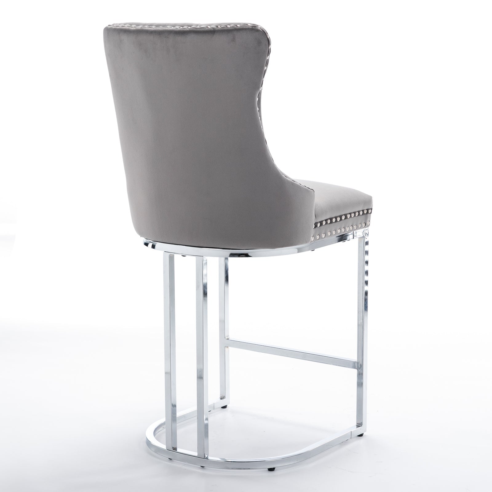26' Counter Height Bar Stools Set of 2, Modern Velvet Barstools with Button Back&Rivet Trim Upholstered Kitchen Island Chairs with Sturdy Chromed Metal Base Legs Farmhouse Bar Stools, (Gray,2 Pack) - 1st Choice Furniture Direct