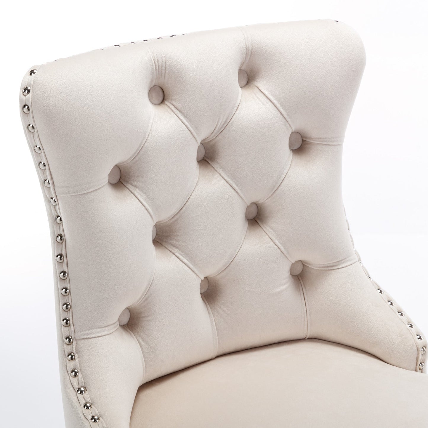 26” Counter Height Velvet Bar Stools Set of 2 | Tufted Beige Chairs with Chrome Legs - 1st Choice Furniture Direct