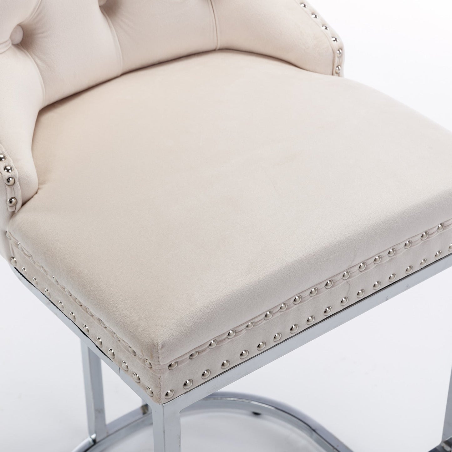 26” Counter Height Velvet Bar Stools Set of 2 | Tufted Beige Chairs with Chrome Legs - 1st Choice Furniture Direct