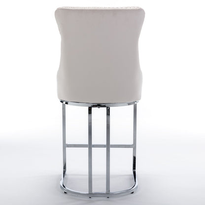 26” Counter Height Velvet Bar Stools Set of 2 | Tufted Beige Chairs with Chrome Legs - 1st Choice Furniture Direct