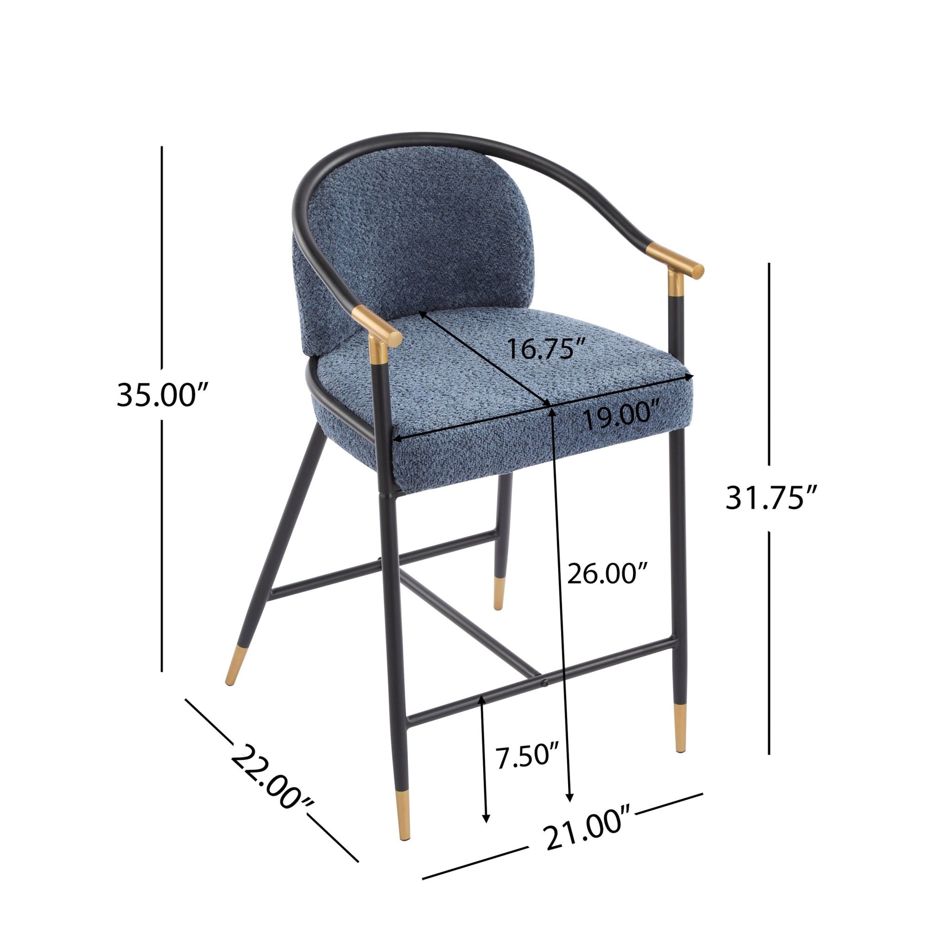 26' H Upholstered Counter Stool with Metal Frame (Set of 2) - Navy blue - 1st Choice Furniture Direct