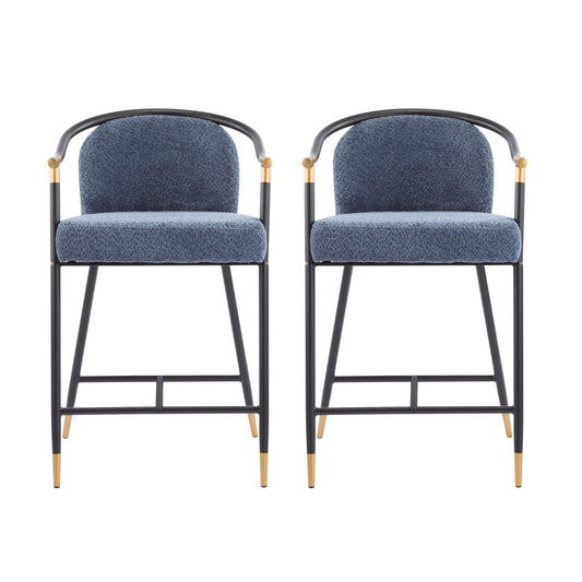 26' H Upholstered Counter Stool with Metal Frame (Set of 2) - Navy blue - 1st Choice Furniture Direct