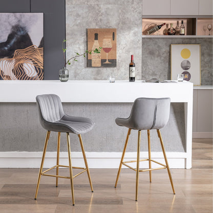 26 Inch Set of 2 Bar Stools,with Chrome Footrest Velvet Fabric Counter Stool Golden Leg Simple Bar Stool,GRAY - 1st Choice Furniture Direct