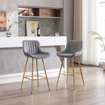 26 Inch Set of 2 Bar Stools,with Chrome Footrest Velvet Fabric Counter Stool Golden Leg Simple Bar Stool,GRAY - 1st Choice Furniture Direct