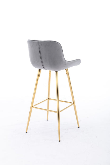 26 Inch Set of 2 Bar Stools,with Chrome Footrest Velvet Fabric Counter Stool Golden Leg Simple Bar Stool,GRAY - 1st Choice Furniture Direct