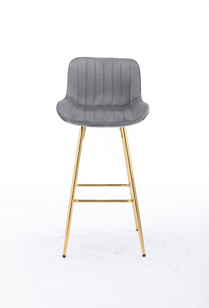 26 Inch Set of 2 Bar Stools,with Chrome Footrest Velvet Fabric Counter Stool Golden Leg Simple Bar Stool,GRAY - 1st Choice Furniture Direct