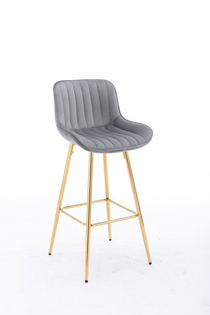 26 Inch Set of 2 Bar Stools,with Chrome Footrest Velvet Fabric Counter Stool Golden Leg Simple Bar Stool,GRAY - 1st Choice Furniture Direct