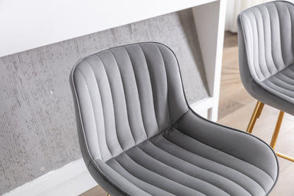 26 Inch Set of 2 Bar Stools,with Chrome Footrest Velvet Fabric Counter Stool Golden Leg Simple Bar Stool,GRAY - 1st Choice Furniture Direct