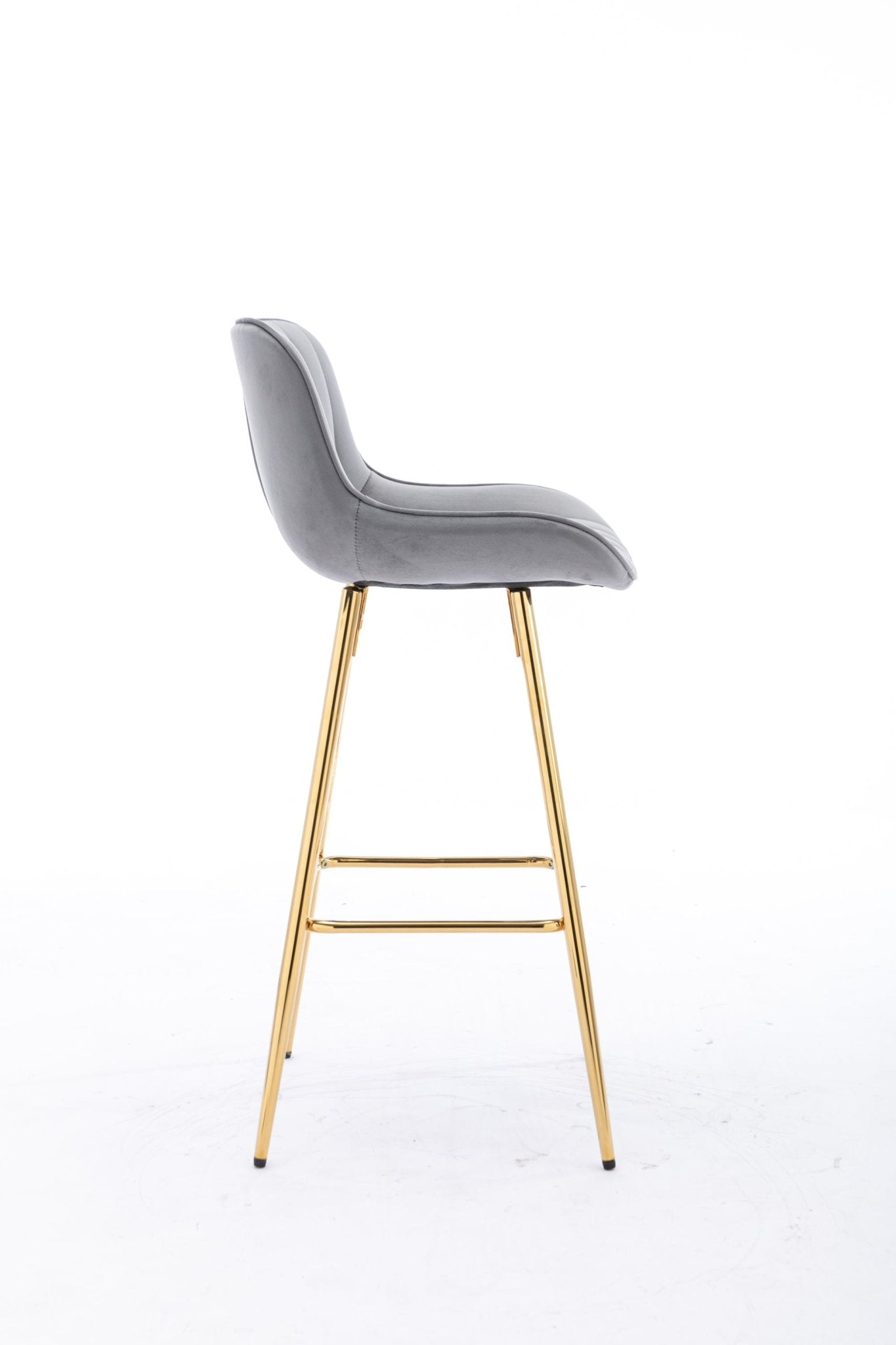 26 Inch Set of 2 Bar Stools,with Chrome Footrest Velvet Fabric Counter Stool Golden Leg Simple Bar Stool,GRAY - 1st Choice Furniture Direct