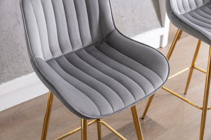 26 Inch Set of 2 Bar Stools,with Chrome Footrest Velvet Fabric Counter Stool Golden Leg Simple Bar Stool,GRAY - 1st Choice Furniture Direct