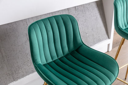 26 Inch Set of 2 Bar Stools,with Chrome Footrest Velvet Fabric Counter Stool Golden Leg Simple Bar Stool,GREEN - 1st Choice Furniture Direct