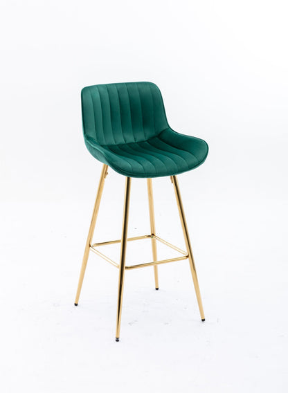 26 Inch Set of 2 Bar Stools,with Chrome Footrest Velvet Fabric Counter Stool Golden Leg Simple Bar Stool,GREEN - 1st Choice Furniture Direct