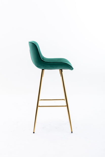 26 Inch Set of 2 Bar Stools,with Chrome Footrest Velvet Fabric Counter Stool Golden Leg Simple Bar Stool,GREEN - 1st Choice Furniture Direct