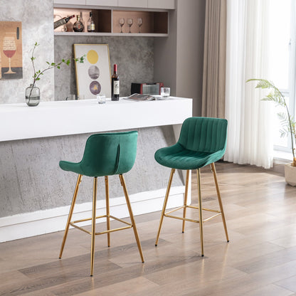 26 Inch Set of 2 Bar Stools,with Chrome Footrest Velvet Fabric Counter Stool Golden Leg Simple Bar Stool,GREEN - 1st Choice Furniture Direct