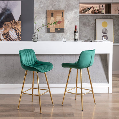 26 Inch Set of 2 Bar Stools,with Chrome Footrest Velvet Fabric Counter Stool Golden Leg Simple Bar Stool,GREEN - 1st Choice Furniture Direct