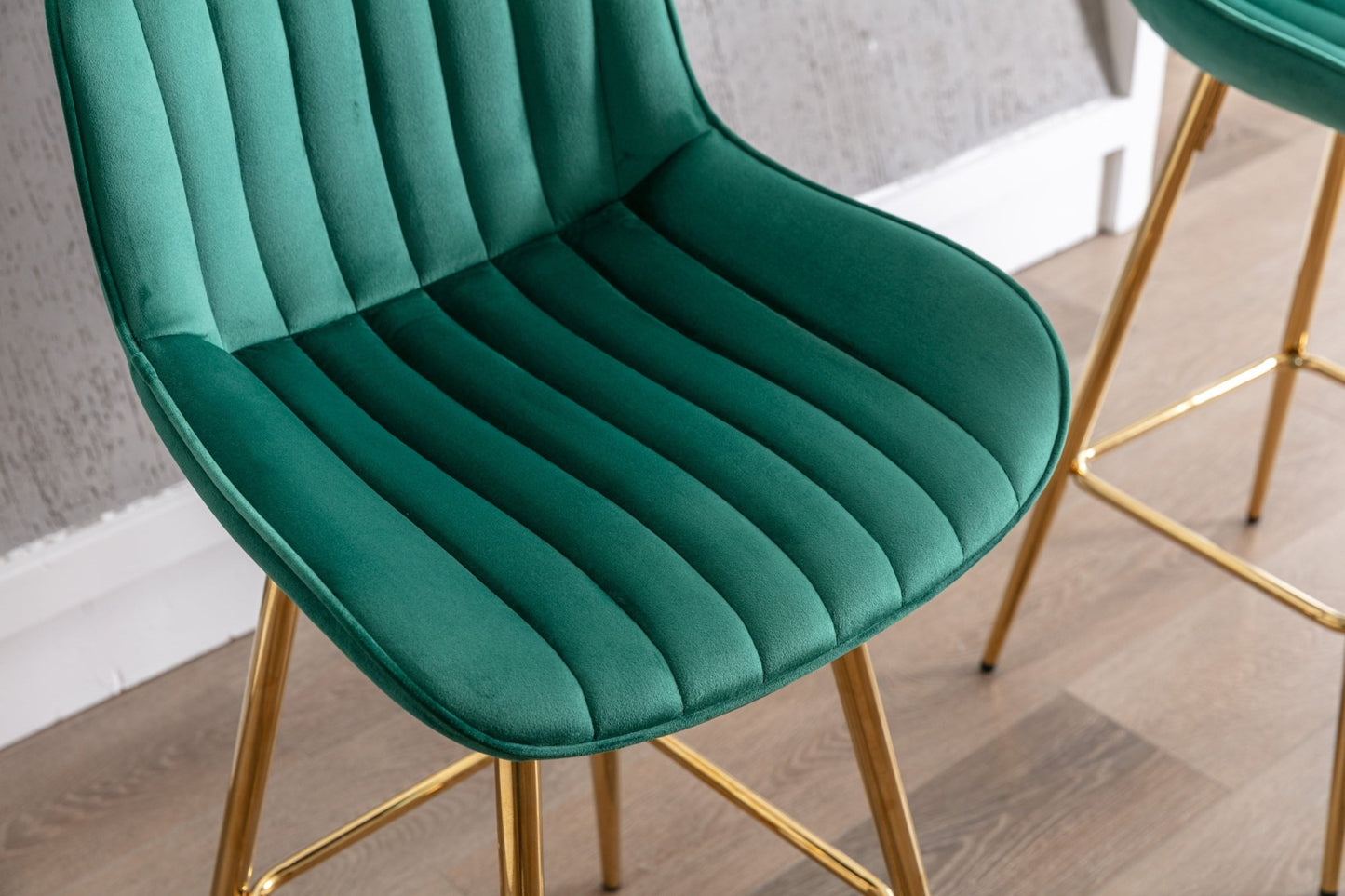 26 Inch Set of 2 Bar Stools,with Chrome Footrest Velvet Fabric Counter Stool Golden Leg Simple Bar Stool,GREEN - 1st Choice Furniture Direct