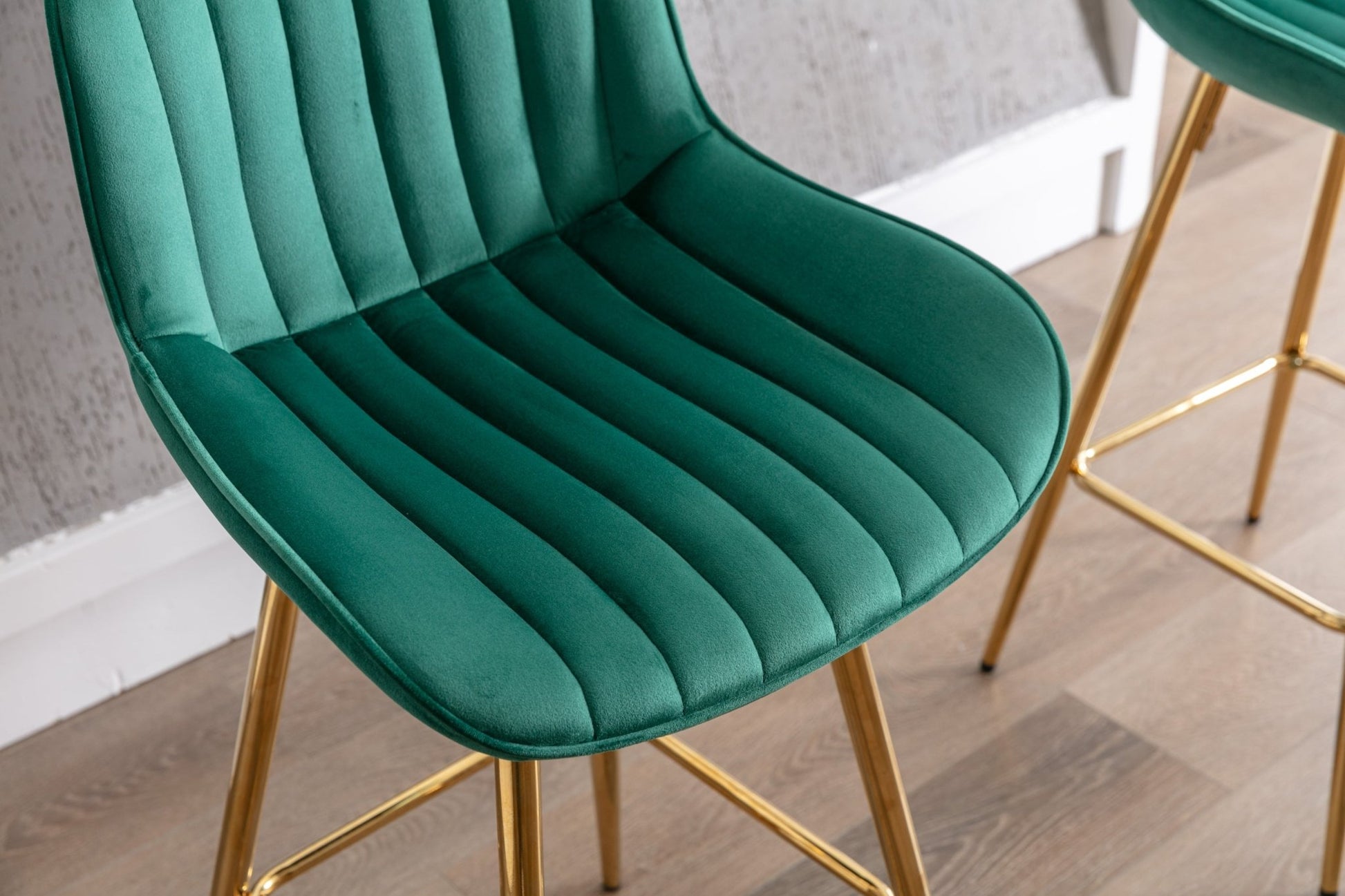 26 Inch Set of 2 Bar Stools,with Chrome Footrest Velvet Fabric Counter Stool Golden Leg Simple Bar Stool,GREEN - 1st Choice Furniture Direct