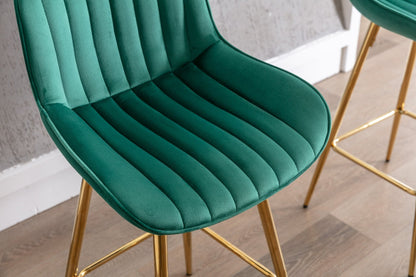 26 Inch Set of 2 Bar Stools,with Chrome Footrest Velvet Fabric Counter Stool Golden Leg Simple Bar Stool,GREEN - 1st Choice Furniture Direct