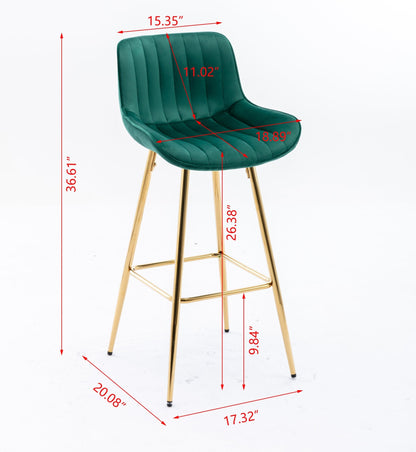 26 Inch Set of 2 Bar Stools,with Chrome Footrest Velvet Fabric Counter Stool Golden Leg Simple Bar Stool,GREEN - 1st Choice Furniture Direct
