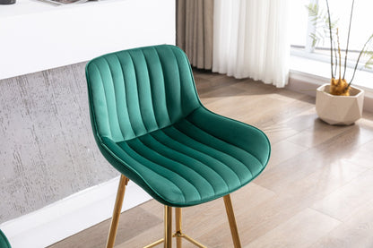 26 Inch Set of 2 Bar Stools,with Chrome Footrest Velvet Fabric Counter Stool Golden Leg Simple Bar Stool,GREEN - 1st Choice Furniture Direct