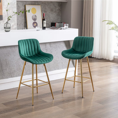 26 Inch Set of 2 Bar Stools,with Chrome Footrest Velvet Fabric Counter Stool Golden Leg Simple Bar Stool,GREEN - 1st Choice Furniture Direct