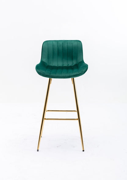 26 Inch Set of 2 Bar Stools,with Chrome Footrest Velvet Fabric Counter Stool Golden Leg Simple Bar Stool,GREEN - 1st Choice Furniture Direct