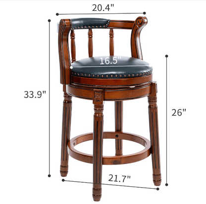 26” Swivel Leather Bar Stool | Blue Genuine Leather Counter Chair with Wood Frame - 1st Choice Furniture Direct