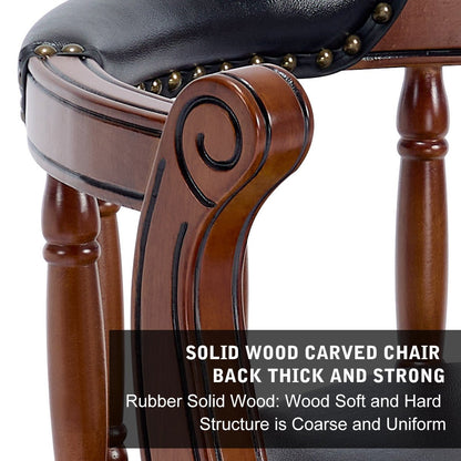 26” Swivel Leather Bar Stool with Back | Solid Wood Bar Chair (Black, 1 Piece) - 1st Choice Furniture Direct