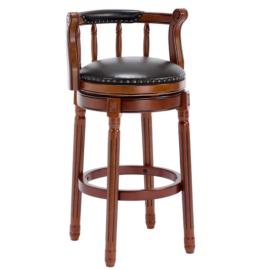 26” Swivel Leather Bar Stool with Back | Solid Wood Bar Chair (Black, 1 Piece) - 1st Choice Furniture Direct