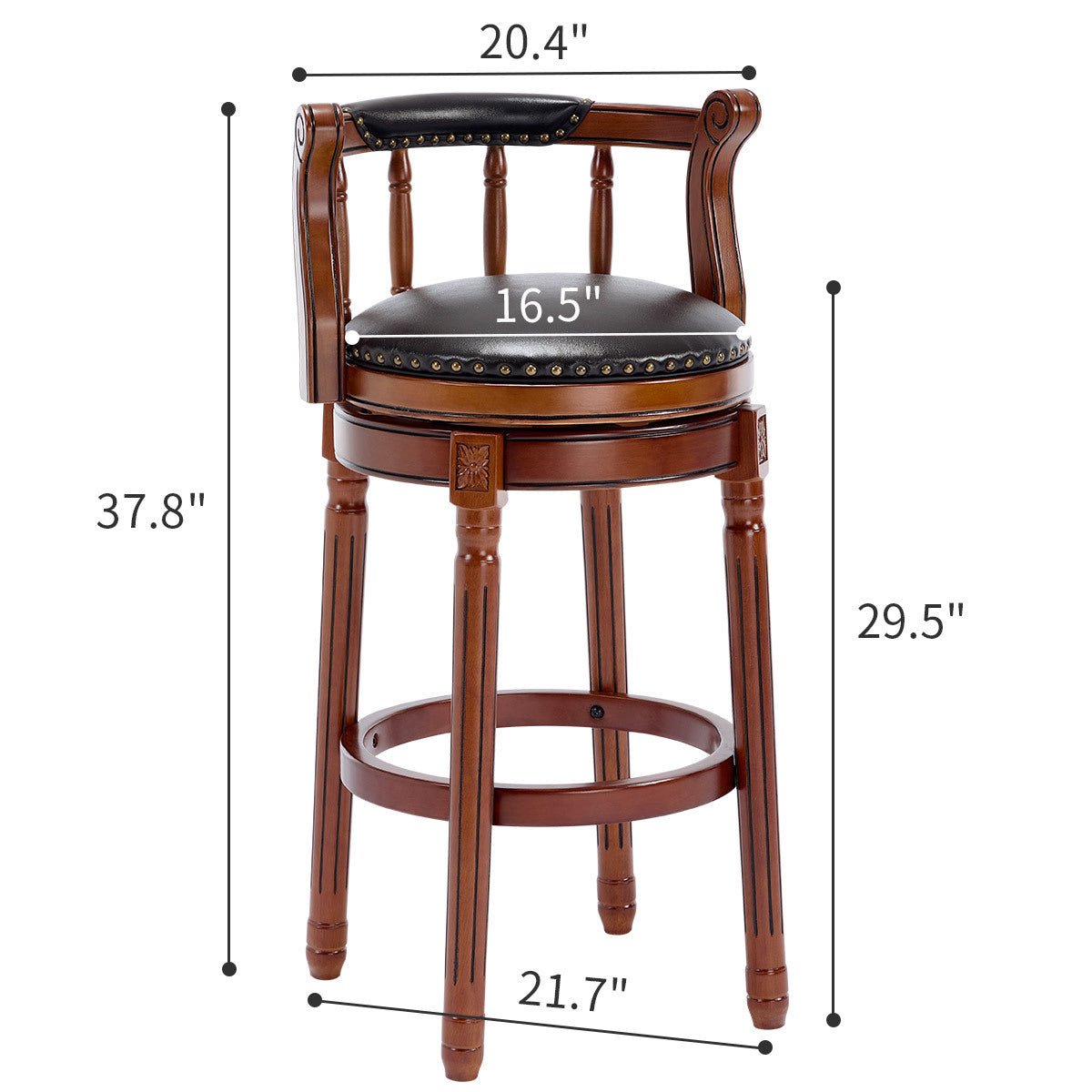 26” Swivel Leather Bar Stool with Back | Solid Wood Bar Chair (Black, 1 Piece) - 1st Choice Furniture Direct