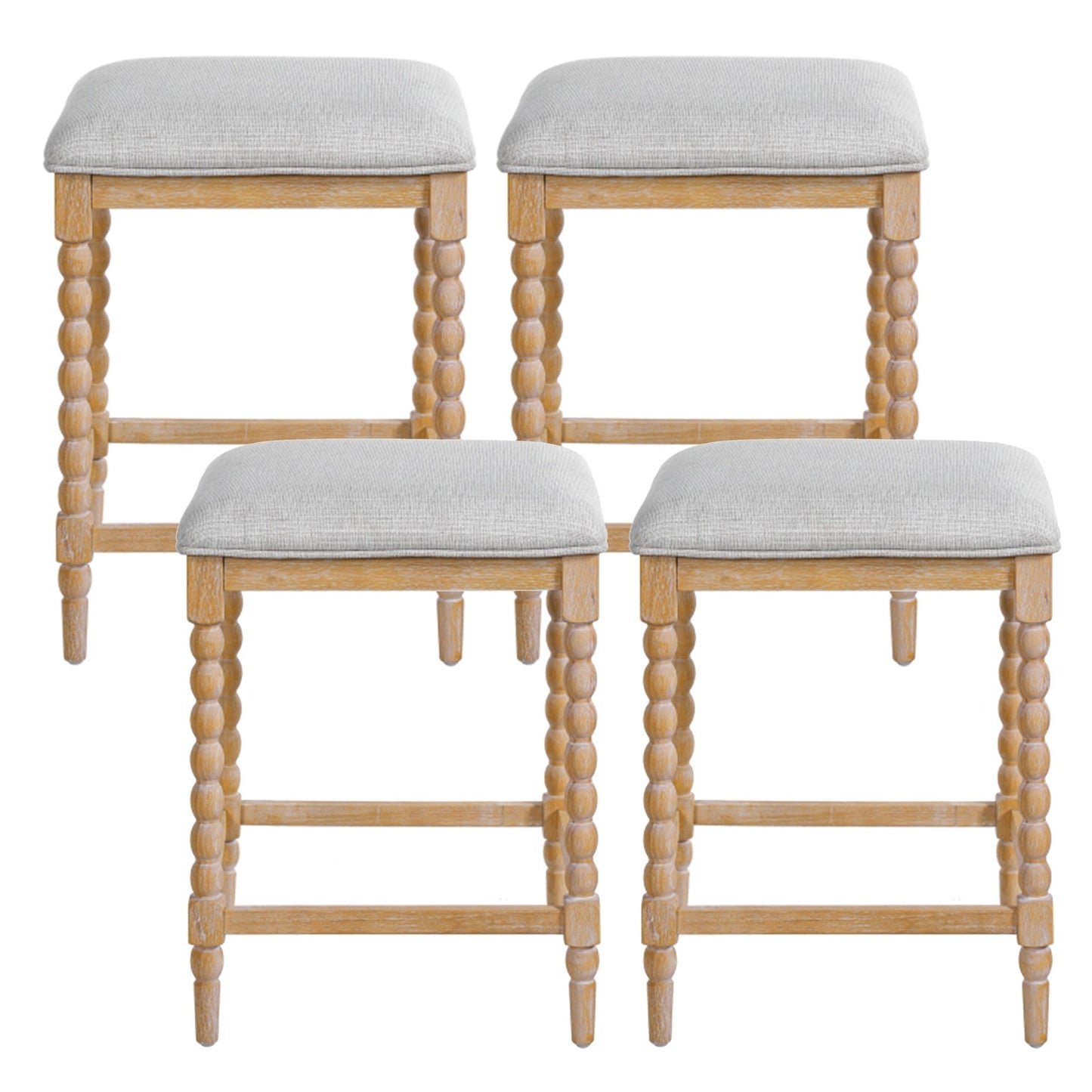 26''Counter Stools,Set of 4 with Upholstered Seat, Solid Acacia wood Frame, Foam - Padded Seat, Open Airy Design for Kitchen Island and Bar, Natural - 1st Choice Furniture Direct