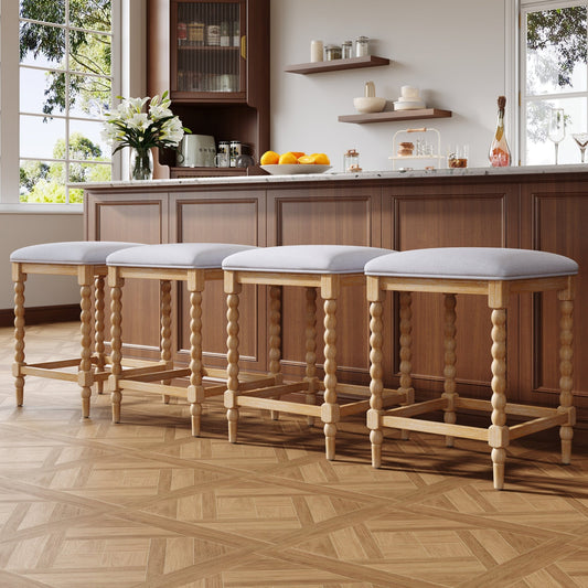 26''Counter Stools,Set of 4 with Upholstered Seat, Solid Acacia wood Frame, Foam - Padded Seat, Open Airy Design for Kitchen Island and Bar, Natural - 1st Choice Furniture Direct