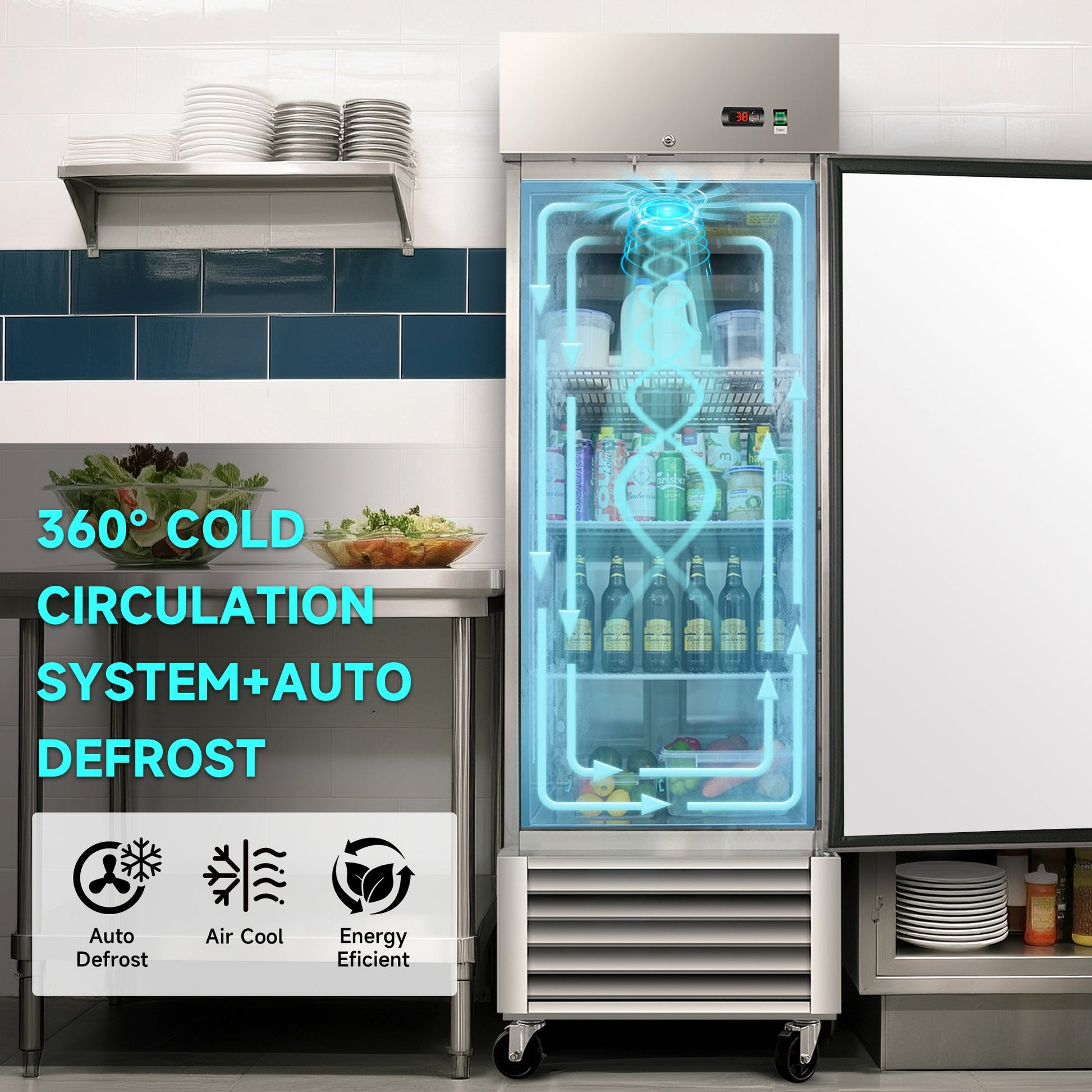 27' Commercial Refrigerator 23 Cu.ft with 1 Solid Door Reach - In Refrigerators Stainless Steel ETL Approved Upright Fridge Storage - 1st Choice Furniture Direct