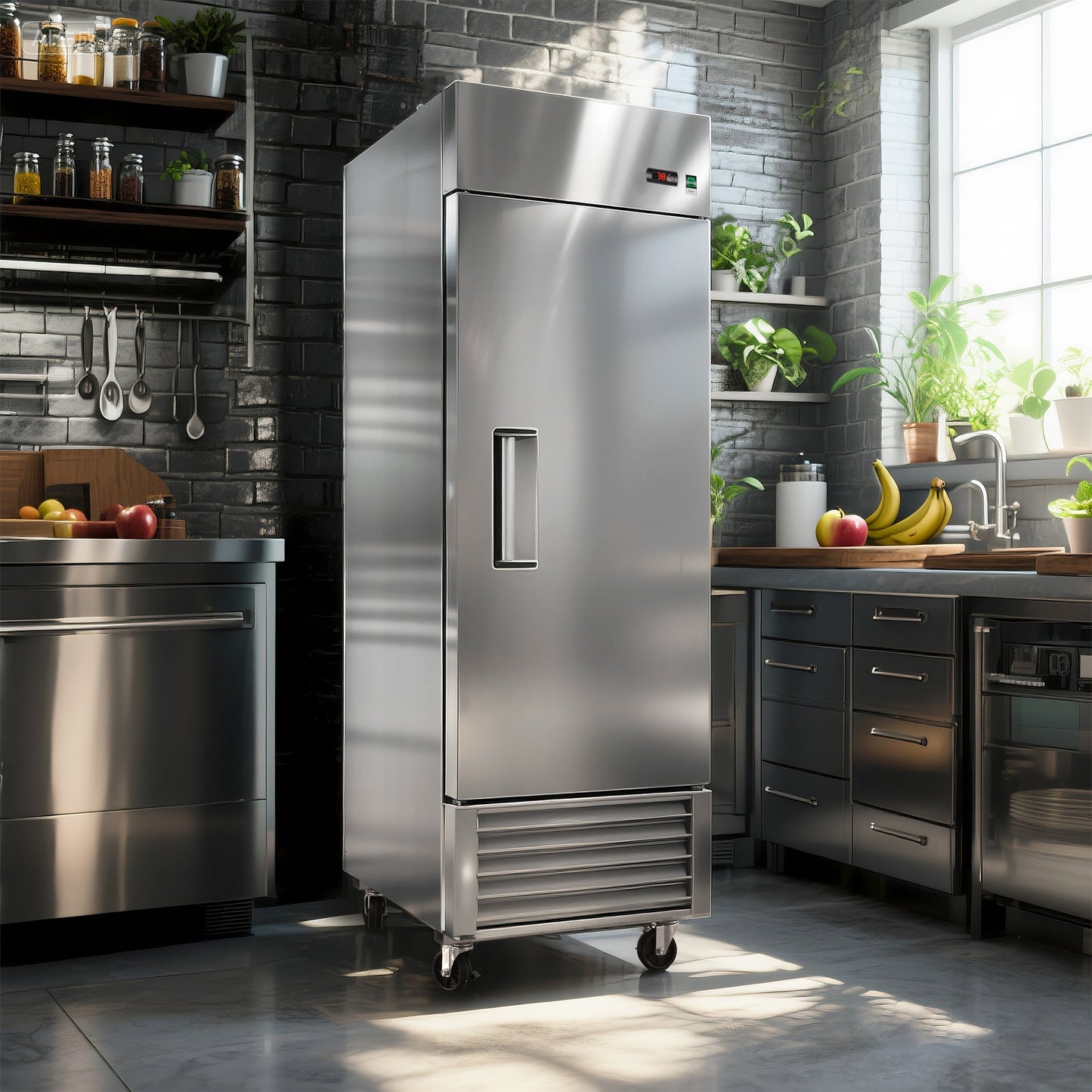 27' Commercial Refrigerator 23 Cu.ft with 1 Solid Door Reach - In Refrigerators Stainless Steel ETL Approved Upright Fridge Storage - 1st Choice Furniture Direct